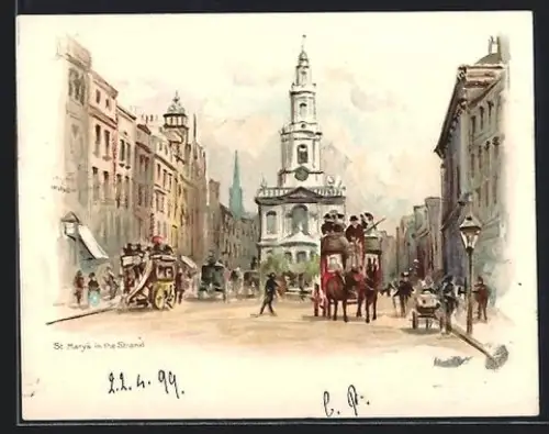 Lithographie London, St. Mary`s in the Strand