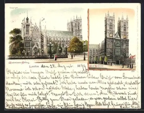 Lithographie London, Westminster Abbey, West Towers