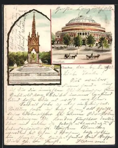 Lithographie London, Albert Memorial, Albert Hall