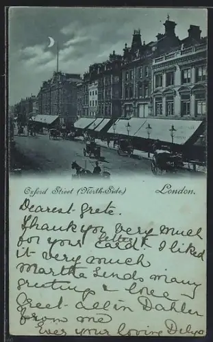 Mondschein-Mini-AK London, North Side of Oxford Street