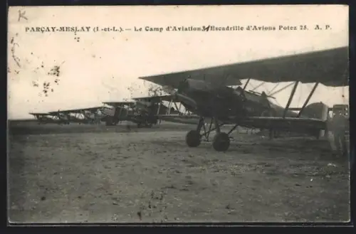 AK Parcay-Meslay /I.-et-L., Le Camp d`Aviation, Escadrille d`Avions Potez 25