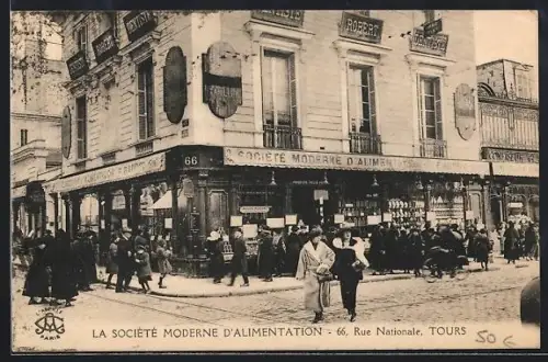 AK Tours, La Société Moderne d`Alimentation, 66 Rue Nationale, scène animée de rue