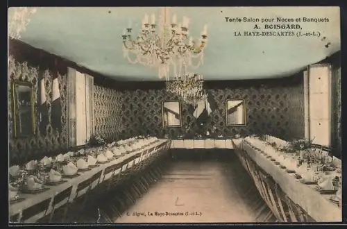 AK La Haye-Descartes /I-et-L, Tente-Salon pour Noces et Banquets, intérieur élégant avec tables dressées