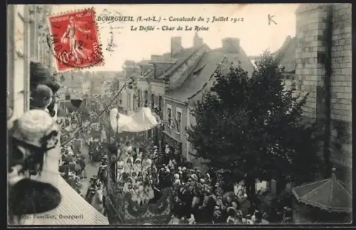 AK Bourgueil /I-et-L, Le Défilé, Char de La Reine, Cavalcade du 7 Juillet 1912