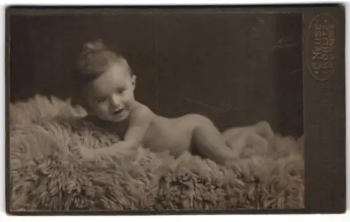 Fotografie C. Neuse, Görlitz, Blumenstrasse 8, liegendes Kleinkind