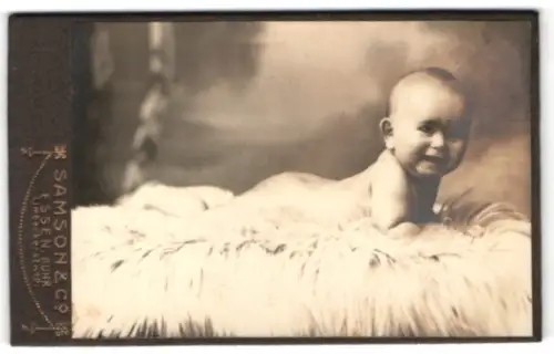 Fotografie Samson & Co., Essen, Limbeckerstrasse 12, Porträt eines kleinen Kindes auf Fell