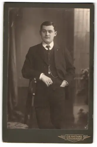 Fotografie E. W. Matthias, Seifhennersdorf, Eleganter Herr im Anzug