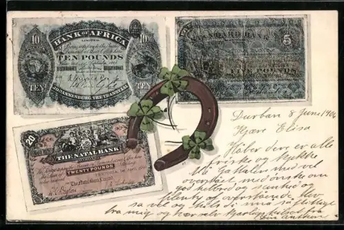 AK Africa, Geldscheine, Hufeisen mit Kleeblättern