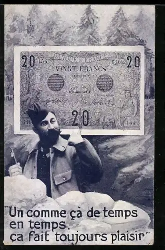 AK Bärtiger Mann vor einem Zwanzig Francs-Schein