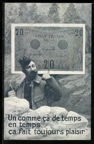 AK Un comme ca de temps en temps, ca fait toujours piaisir, 20 France-Geldschein