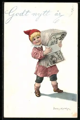 AK Kind mit roter Mütze und einem Bündel Banknoten