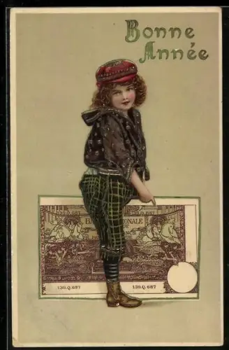 AK Kind reitet auf einem grossen Geldschein