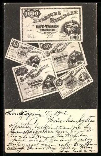 AK Verschiedene schwedische Geldscheine