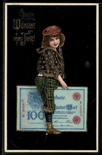 AK Kind reitet auf einer Einhundert Reichsmark-Note