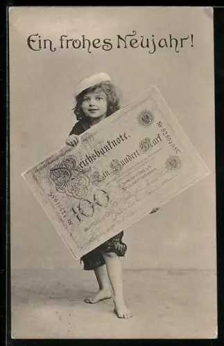AK Kind mit einer übergrossen Einhundert Reichsmark-Note