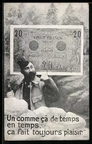 AK Un comme ca de temps en temps, ca fait toujours piaisir, 20 France-Geldschein