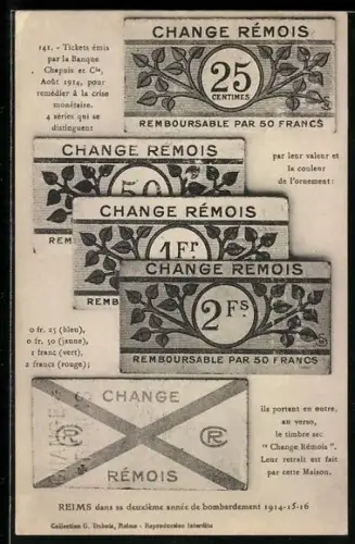 AK Reims, dans sa 2ieme année de bombardement 1914-16, Change Rémois