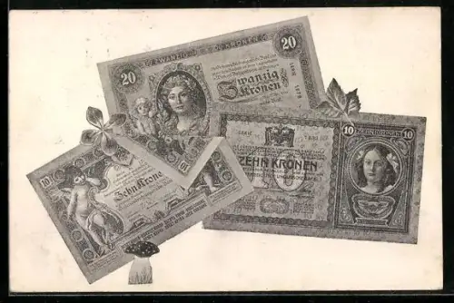 AK Verschiedene Geldscheine Österreich-Ungarischer Kronen mit Fliegenpilz