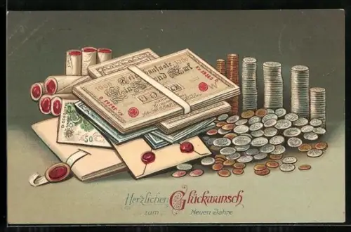 AK Banknoten und Geldmünzen Deutsches Reich