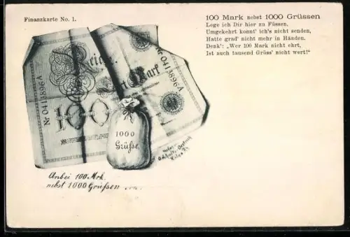 AK 100 Mark nebst 1000 Grüssen, Geldschein