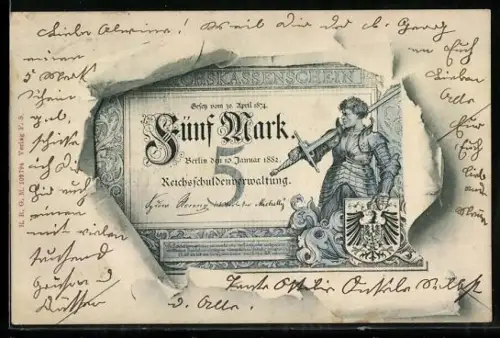 AK Reichsbanknoten im Wert von 50 Mark