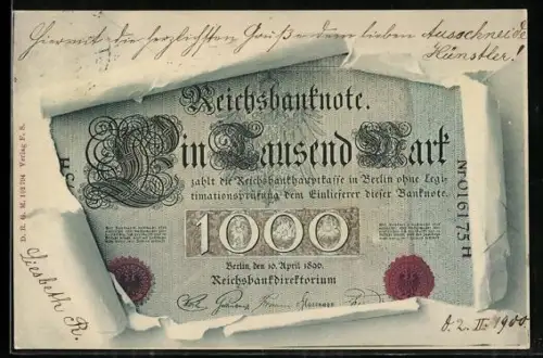 AK Reichsbanknote 1000 Mark, Geldschein