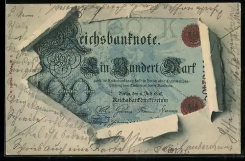 AK Berlin, Geldschein über einhundert Mark durch zerrissenes Papier