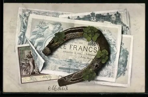 AK Französische Geldscheine mit Hufeisen