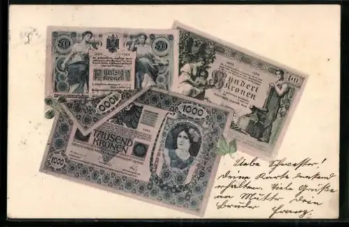 AK Ansicht von drei Geldscheinen