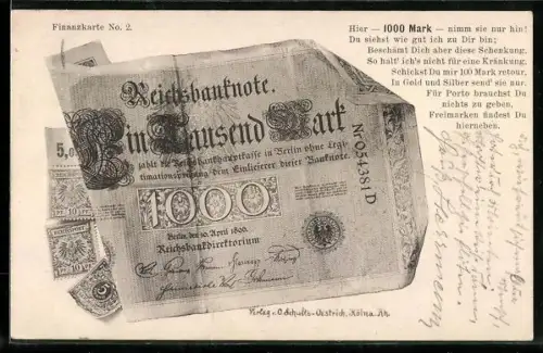 AK Geldschein Reichsbanknote 1000 Mark