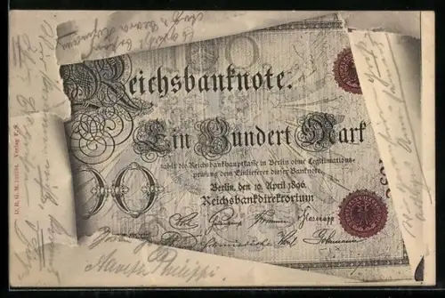 AK Berlin, Geldschein über einhundert Mark durch zerrissenes Papier