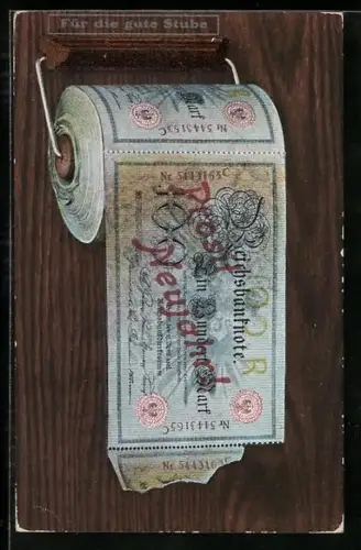 Künstler-AK Berlin, 100 Mark Banknote Klorolle mit Geldscheinen