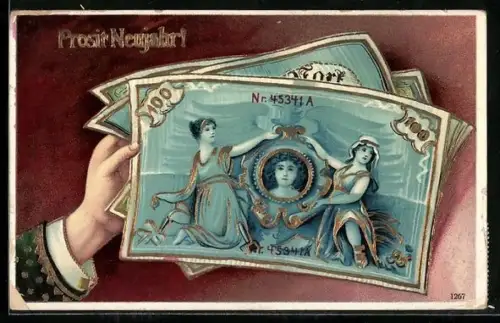 AK Hand mit Geldscheinen, Neujahrsgruss