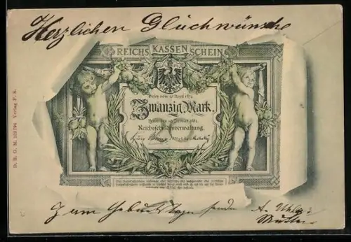 AK Zwanzig Mark Reichs Kassen Schein, Geld