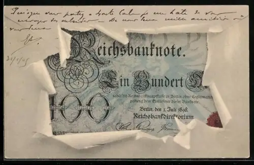 AK Reichsbanknote Hundert Mark im Umschlag