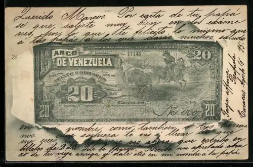 AK Geldschein, 20-Bolivares-Banknote des Banco de Venezuela
