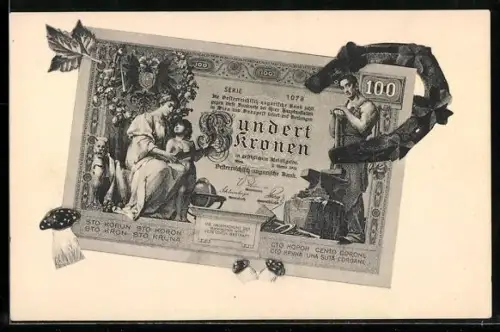 AK Hundert Kronen, Österreich-ungarischer Geldschein mit Hufeisen