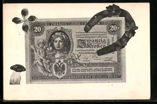 AK Geldschein der Österreich-ungarischen Bank, 20 Kronen, Hufeisen