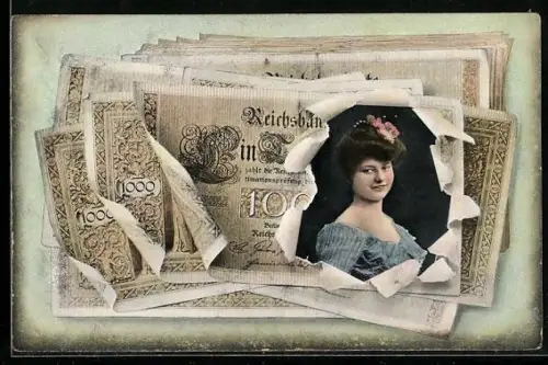 AK Geldscheine und Frauenporträt