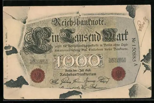 AK Reichsbanknote Eintausend Mark im Umschlag