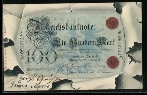 AK Reichsbanknote Einhundert Mark im Umschlag