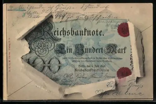 AK Umschlag mit einem Hundert-Mark-Schein