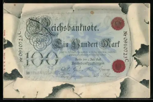 AK Aufgerissener Umschlag mit 100-Mark-Schein