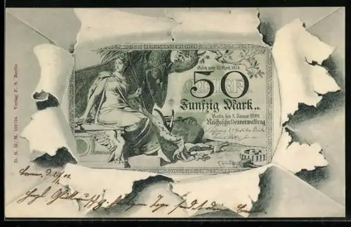 AK Umschlag mit Fünfzig-Mark-Schein