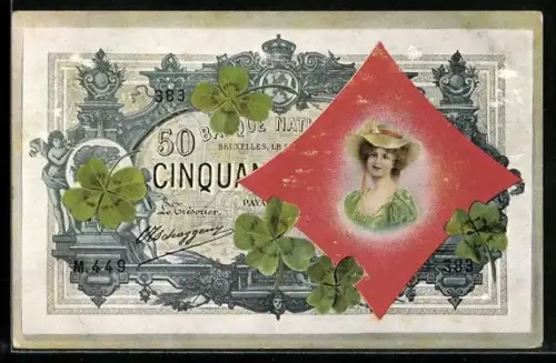 AK Banknote Bruxelles mit Damenporträt und Klee