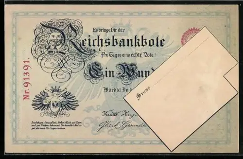 AK Geldschein Reichsbanknote, Geburtstag, Glücksschwein als Reichsadler