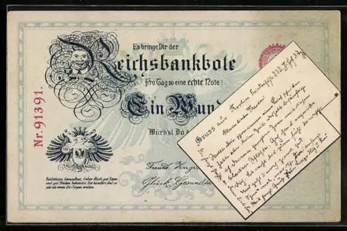 AK Reichsbanknote, Es bringe Dir der Reichsbankbote pro Tag eine echte Note