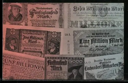 AK Geldscheine fünfzigtausend bis fünf billionen Mark