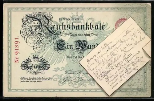 AK Geldschein Reichsbanknote, Geburtstag, Glücksschwein als Reichsadler