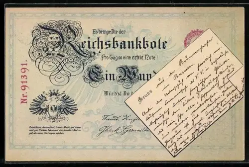 AK Glückwunsch Geldschein mit Notiz